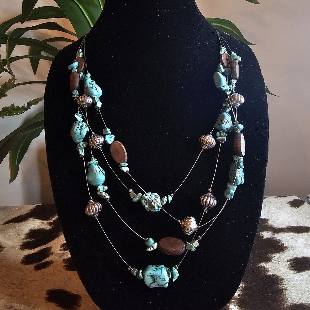 Turquoise and Brown Beaded Necklace